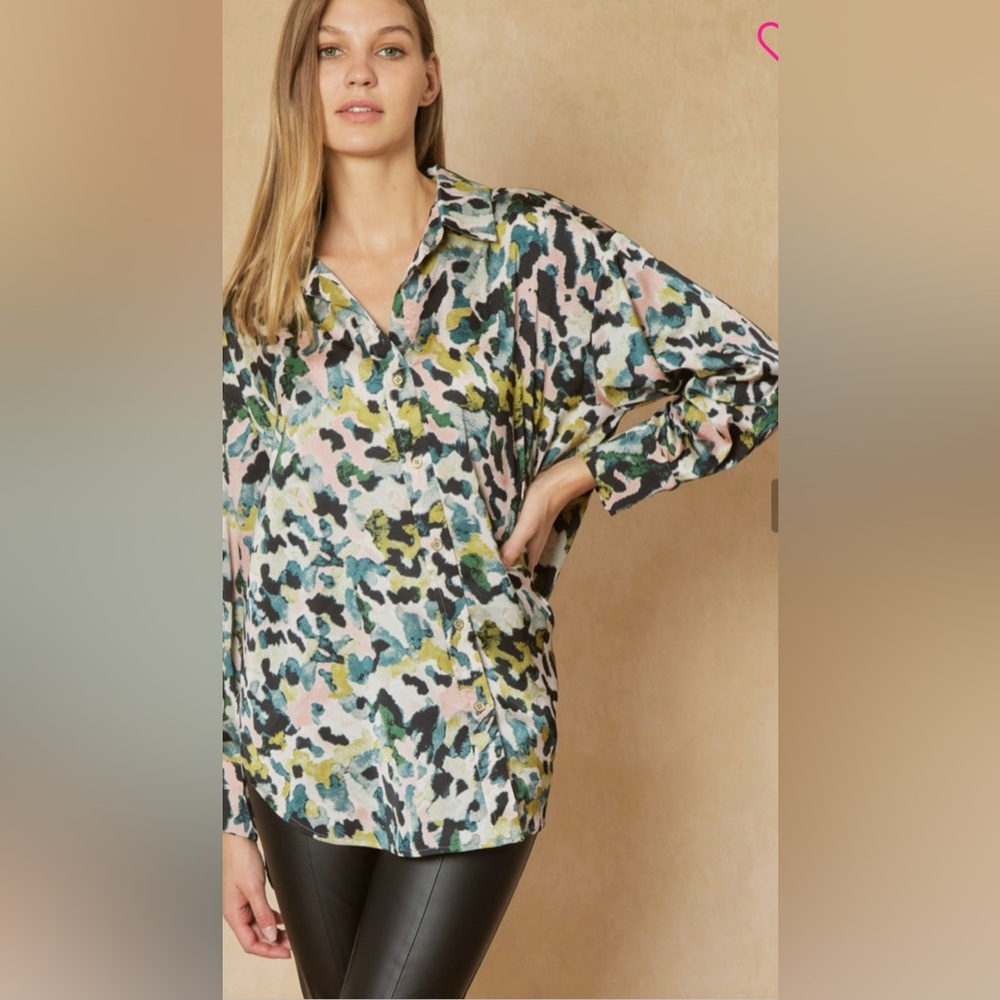 Green Silky Abstract Top
